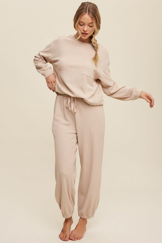Cream Waffle Knit Jogger Set