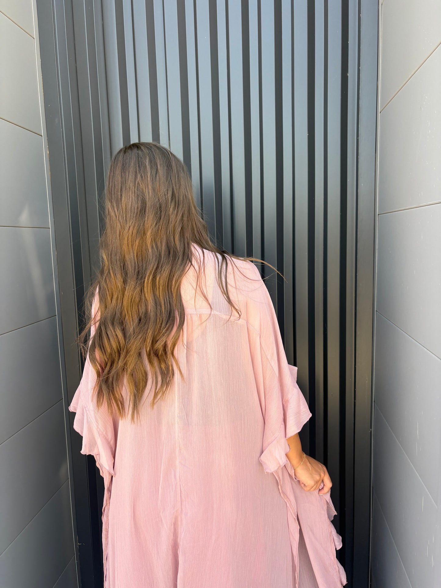 Sheer Ruffled Blush Kimono