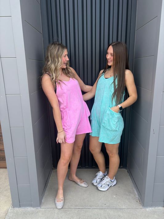 Mineral Washed Spaghetti Strap Pocketed Romper (mutiple colors)