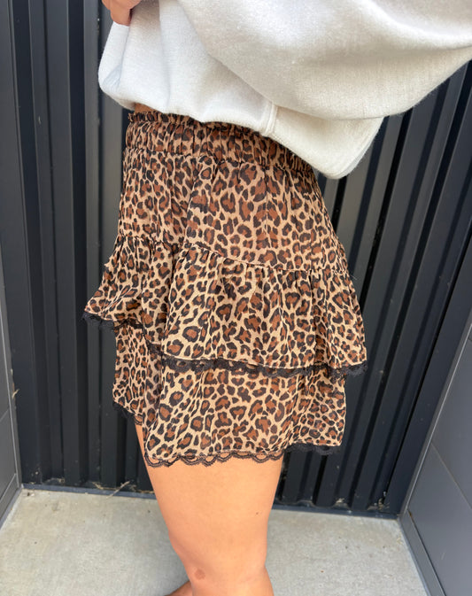 Leopard Tiered Lace Skort