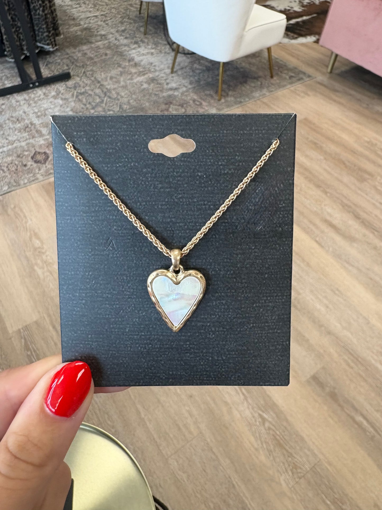 white and gold heart necklace