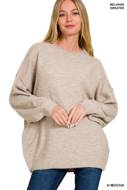 Heathered mocha raw seam sweater