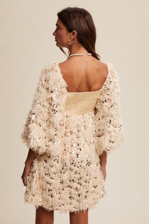 Champagne Feather and Sequin Dress