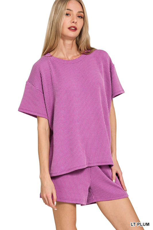 Corded Ribbed Shirt and short set