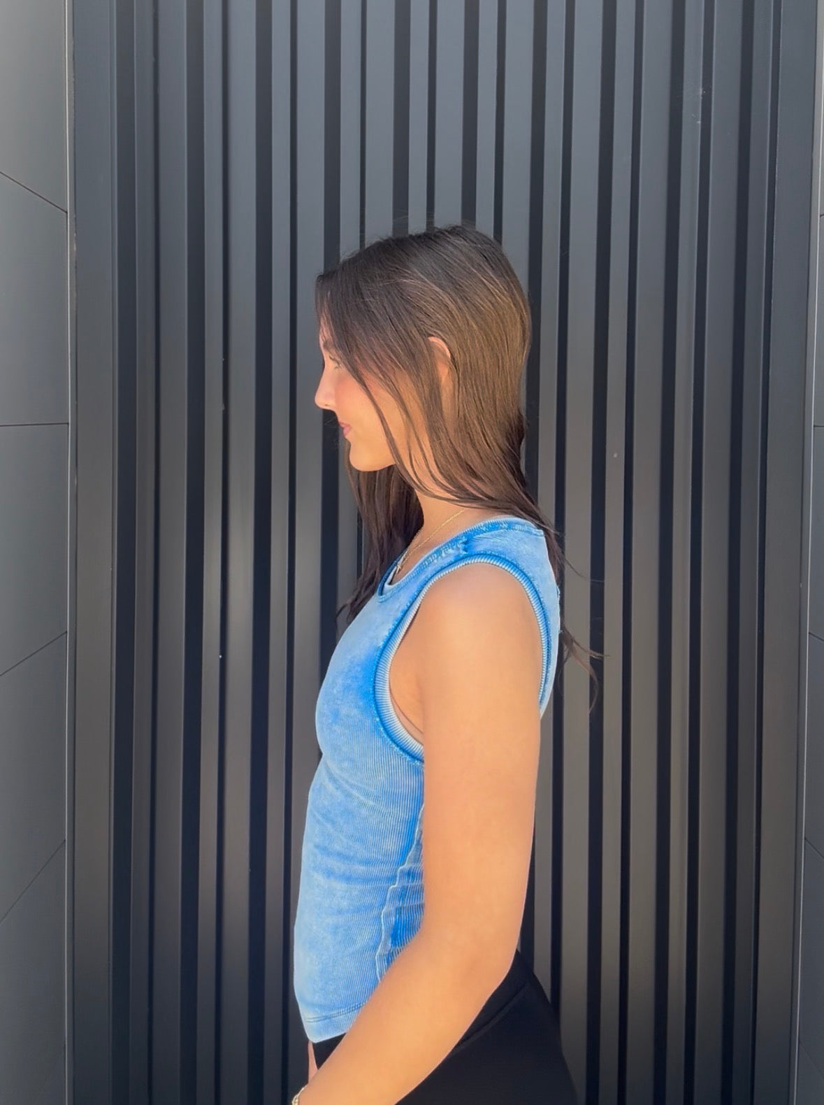 Wash Ribbed Tank Top Ocean Blue