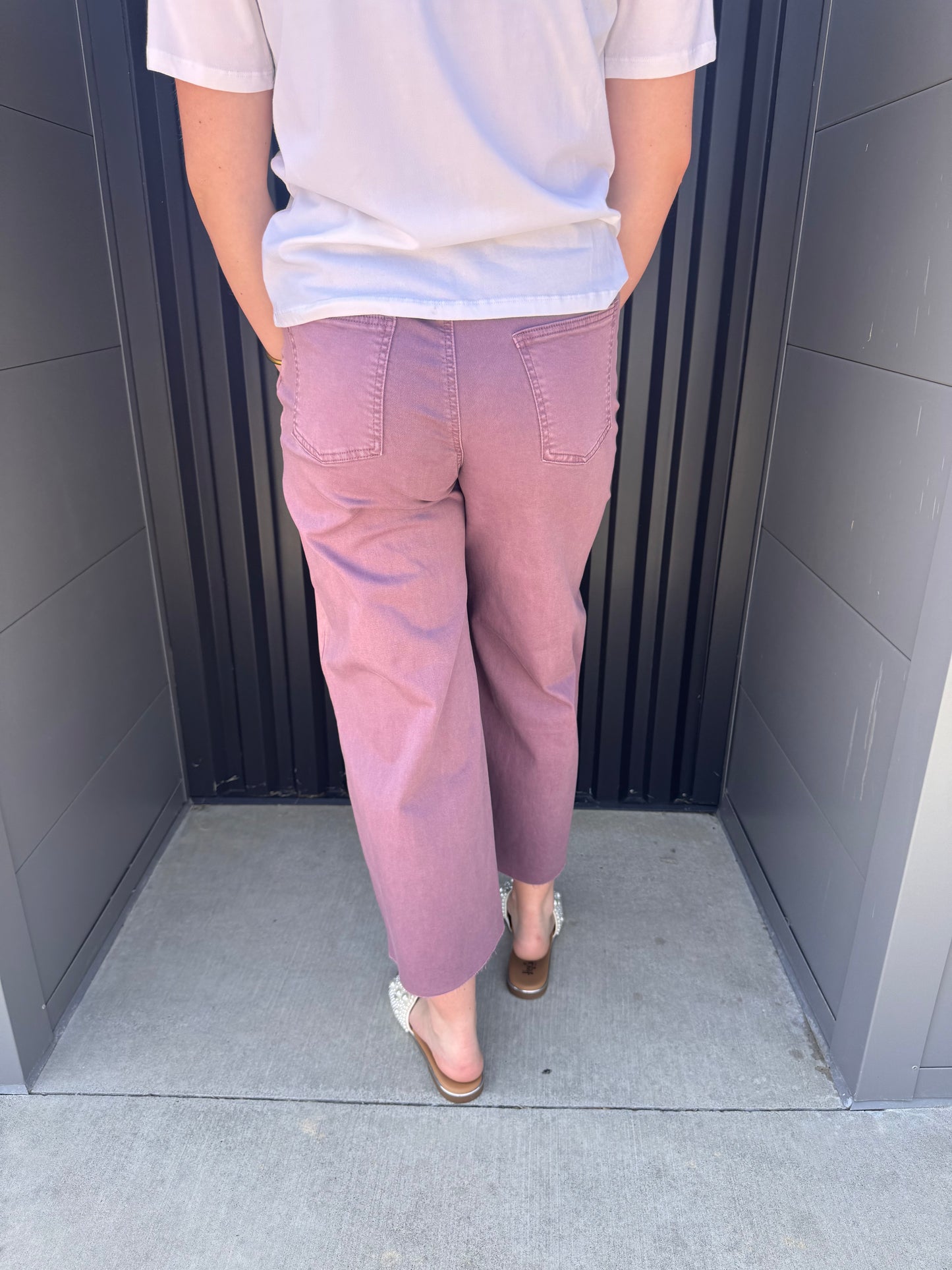 Front Button Stretch Twill Bell Bottom Pants