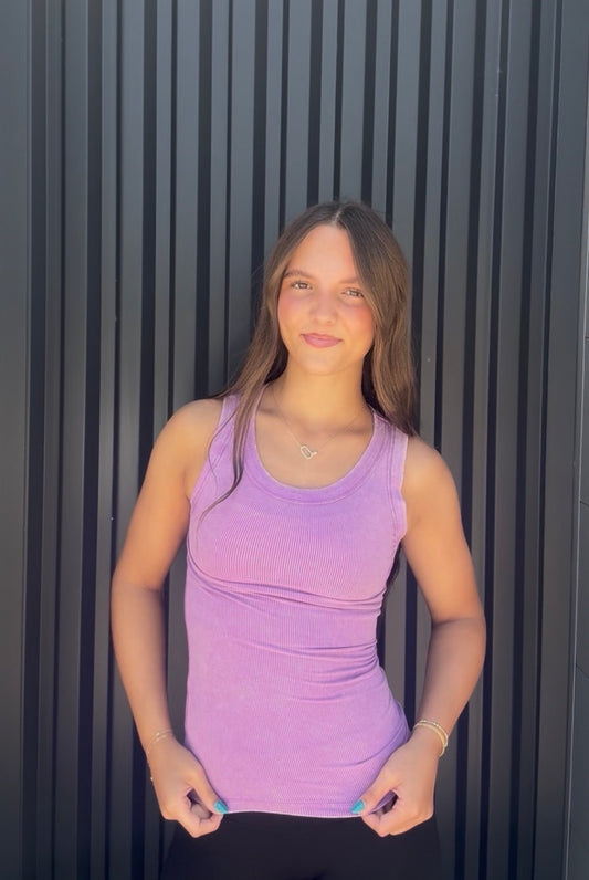 Wash Ribbed Tank Top Violet