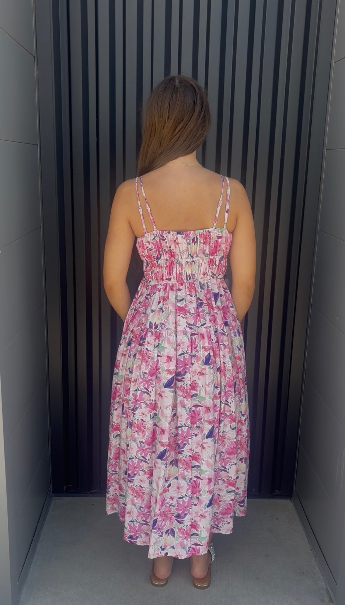 Pink and Purple Floral Midi Dress