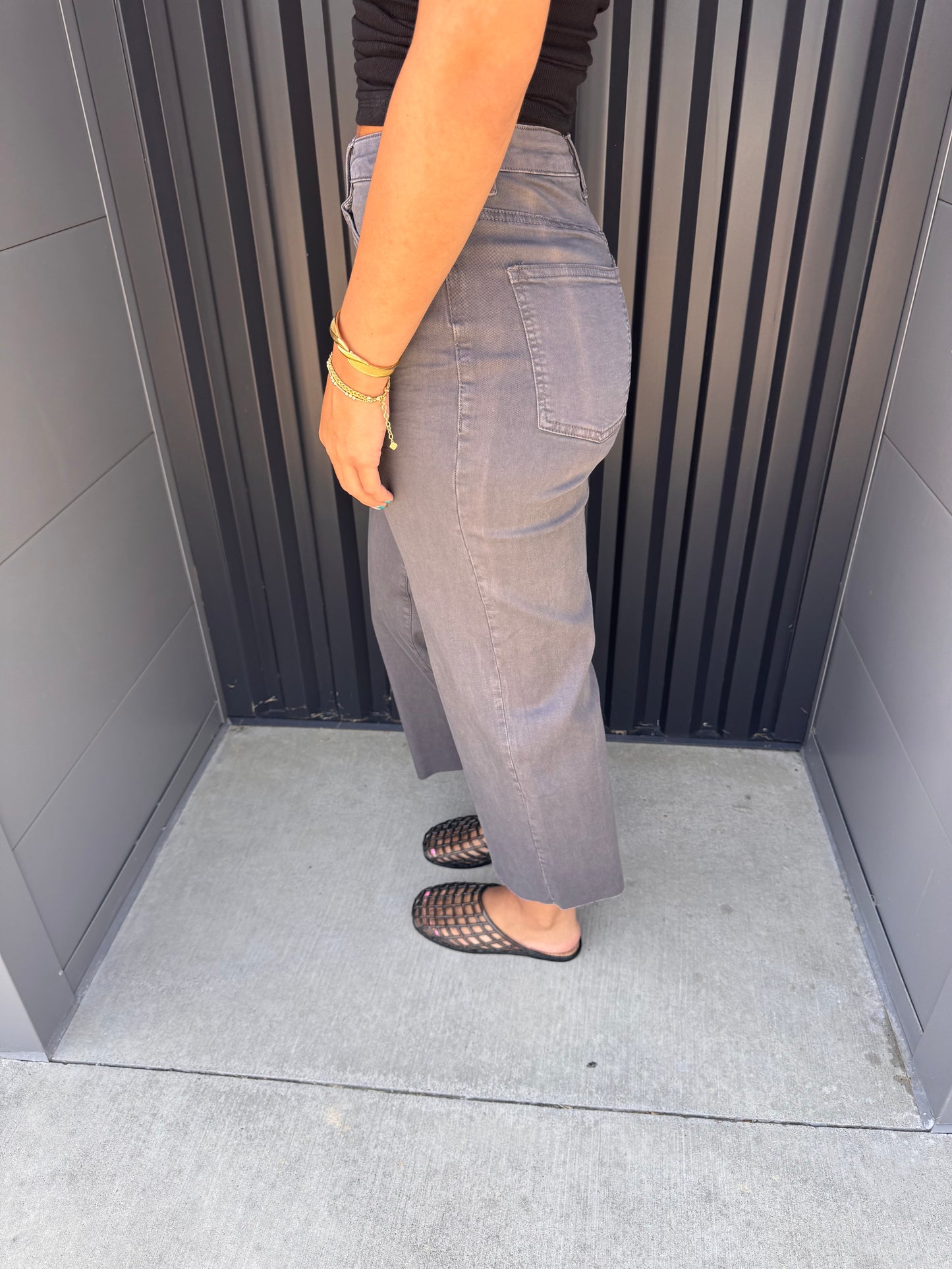 Front Button Stretch Twill Bell Bottom Pants