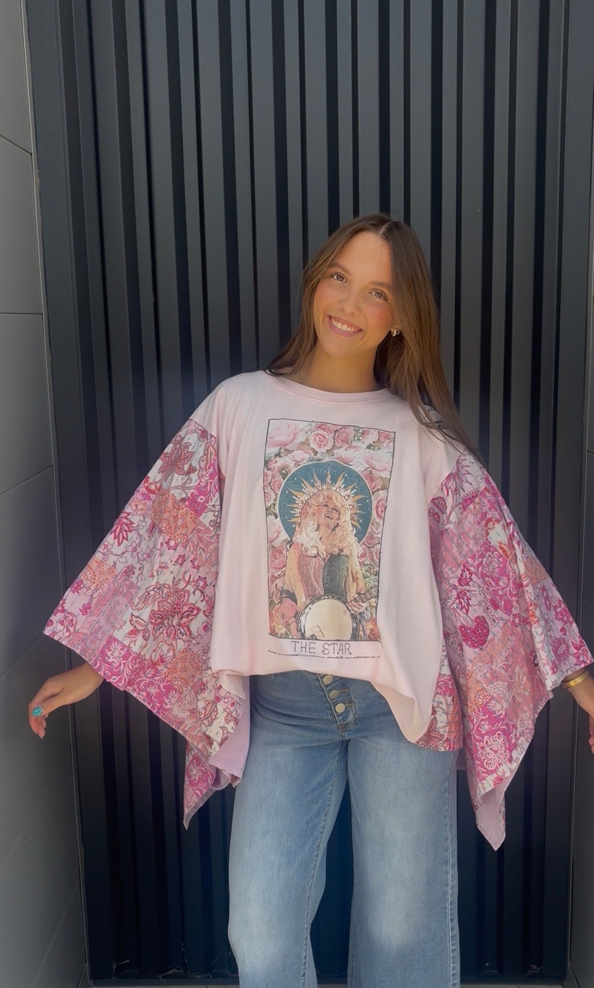 Dolly Print washed Poncho Top