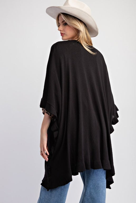 Black Short Sleeve Ruffle Cardigan
