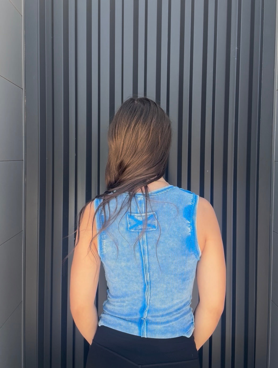 Wash Ribbed Tank Top Ocean Blue