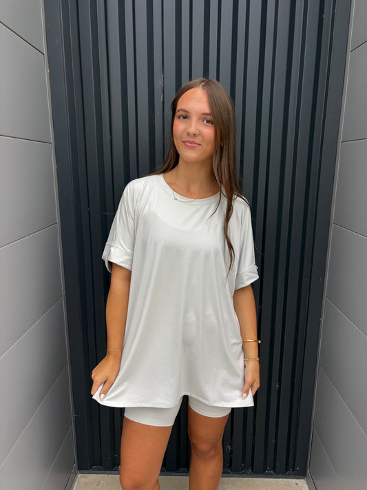 Light Grey Biker Short Set