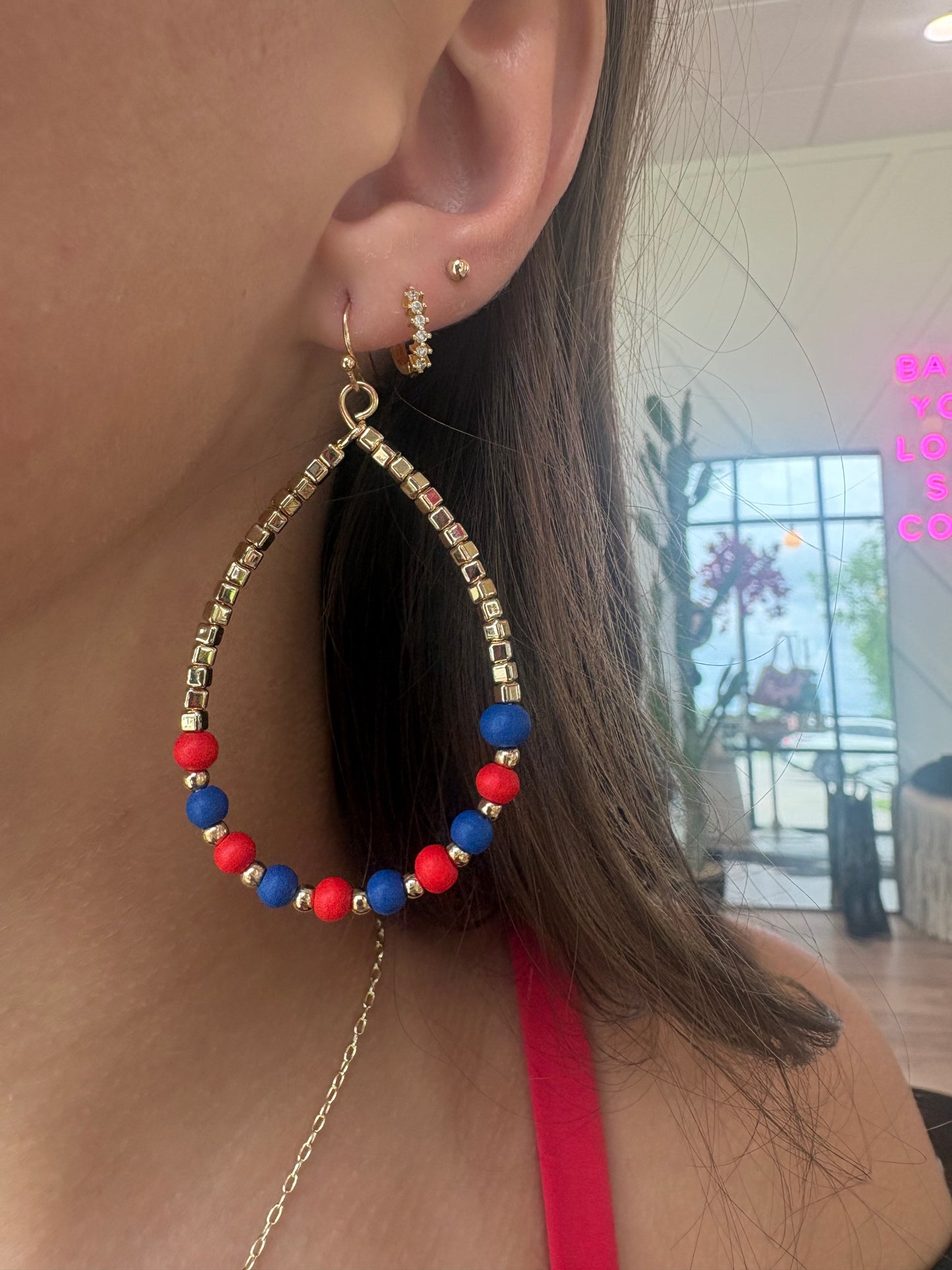 Red, White, and Blue Teardrop Earrings