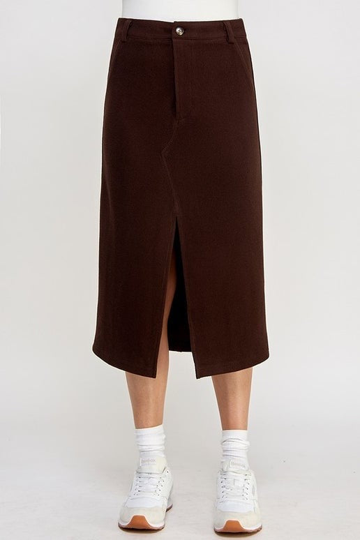 Brown Corduroy Front Slit Midi
