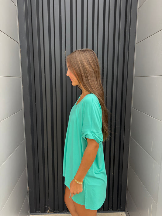 Mint V-Neck Biker Short Set