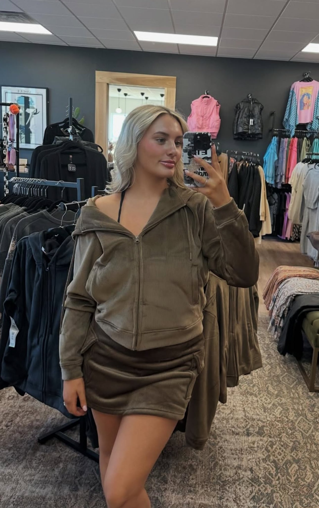 Soft Corduroy Zip Up Skort Set