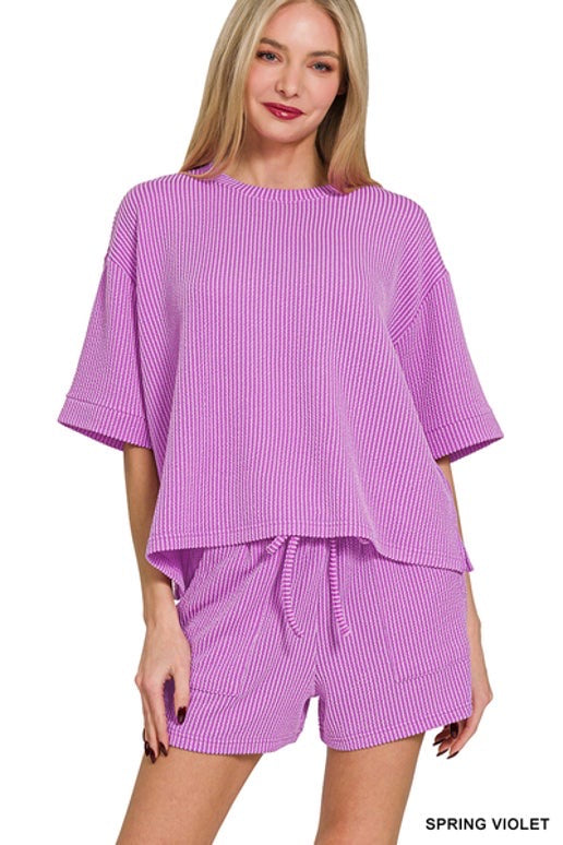 Bright Violet Corded Rib Short Set