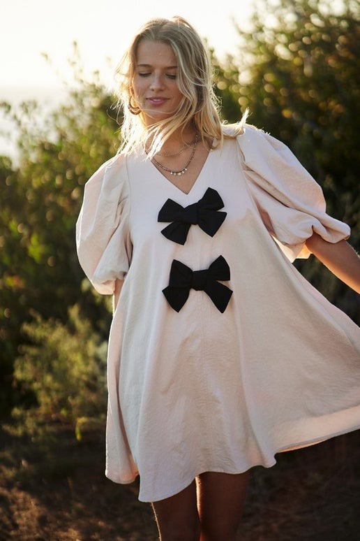 Cream & Black Bow Dress