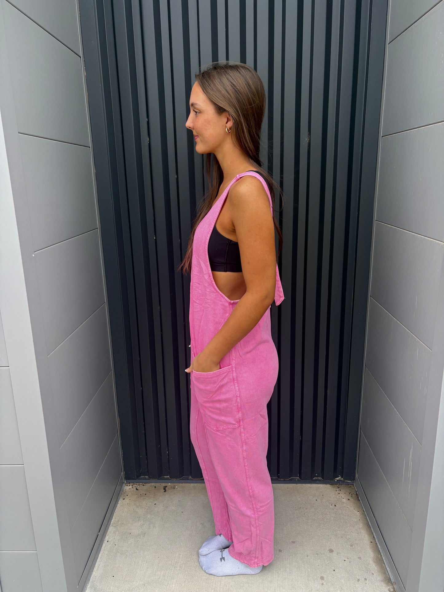 Pink mineral washed romper/jumpsuit