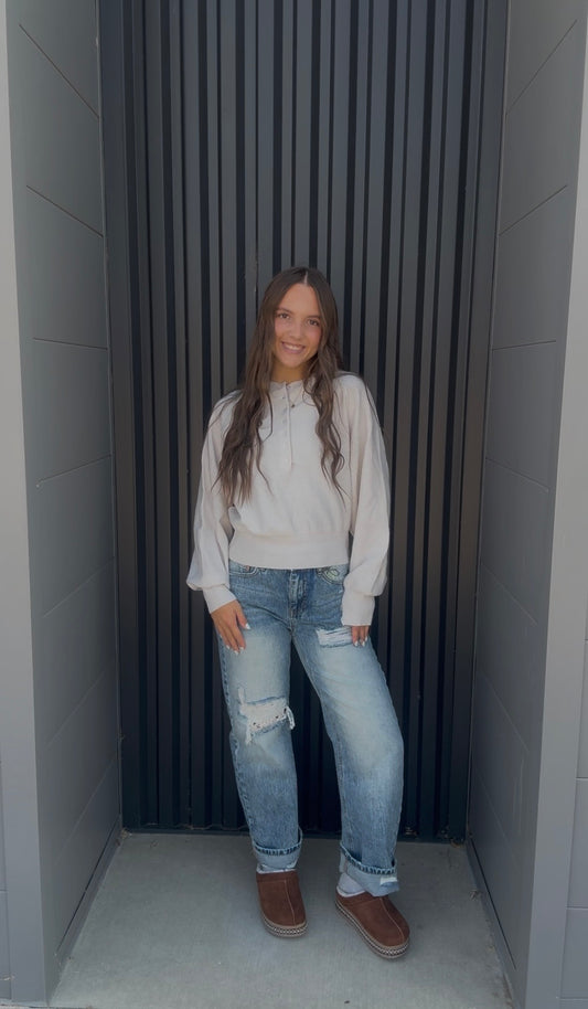 High Rise Crochet Barrel Jean