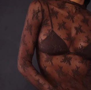 Brown Floral Mesh Top
