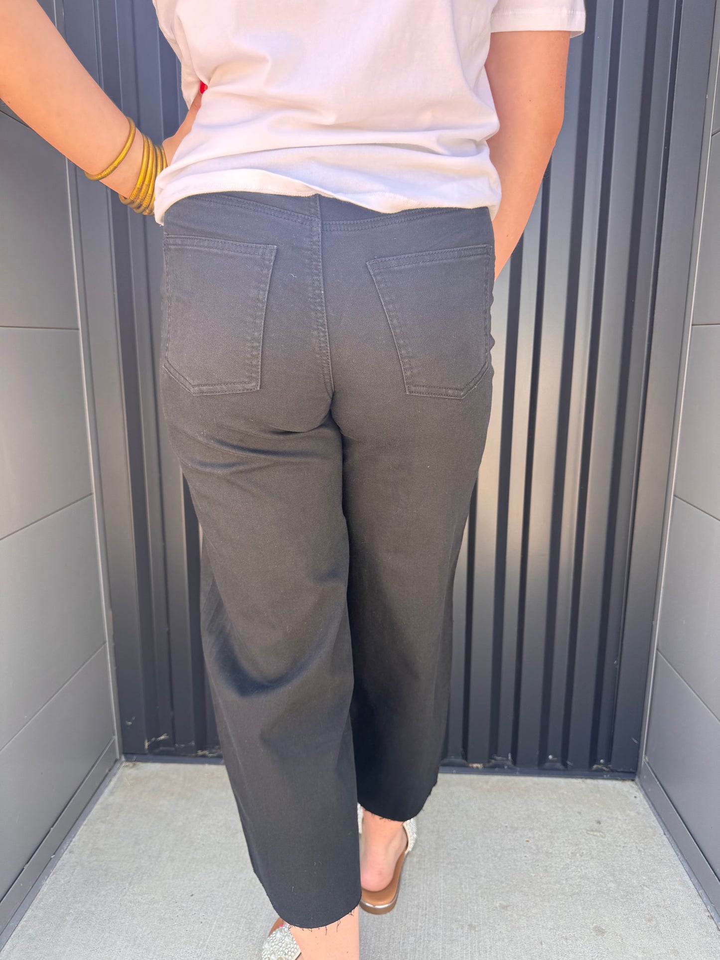 Front Button Stretch Twill Bell Bottom Pants