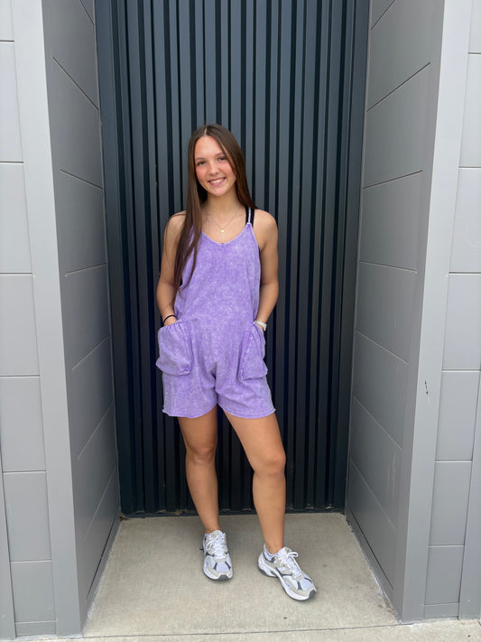 Mineral Washed Spaghetti Strap Pocketed Romper (mutiple colors)