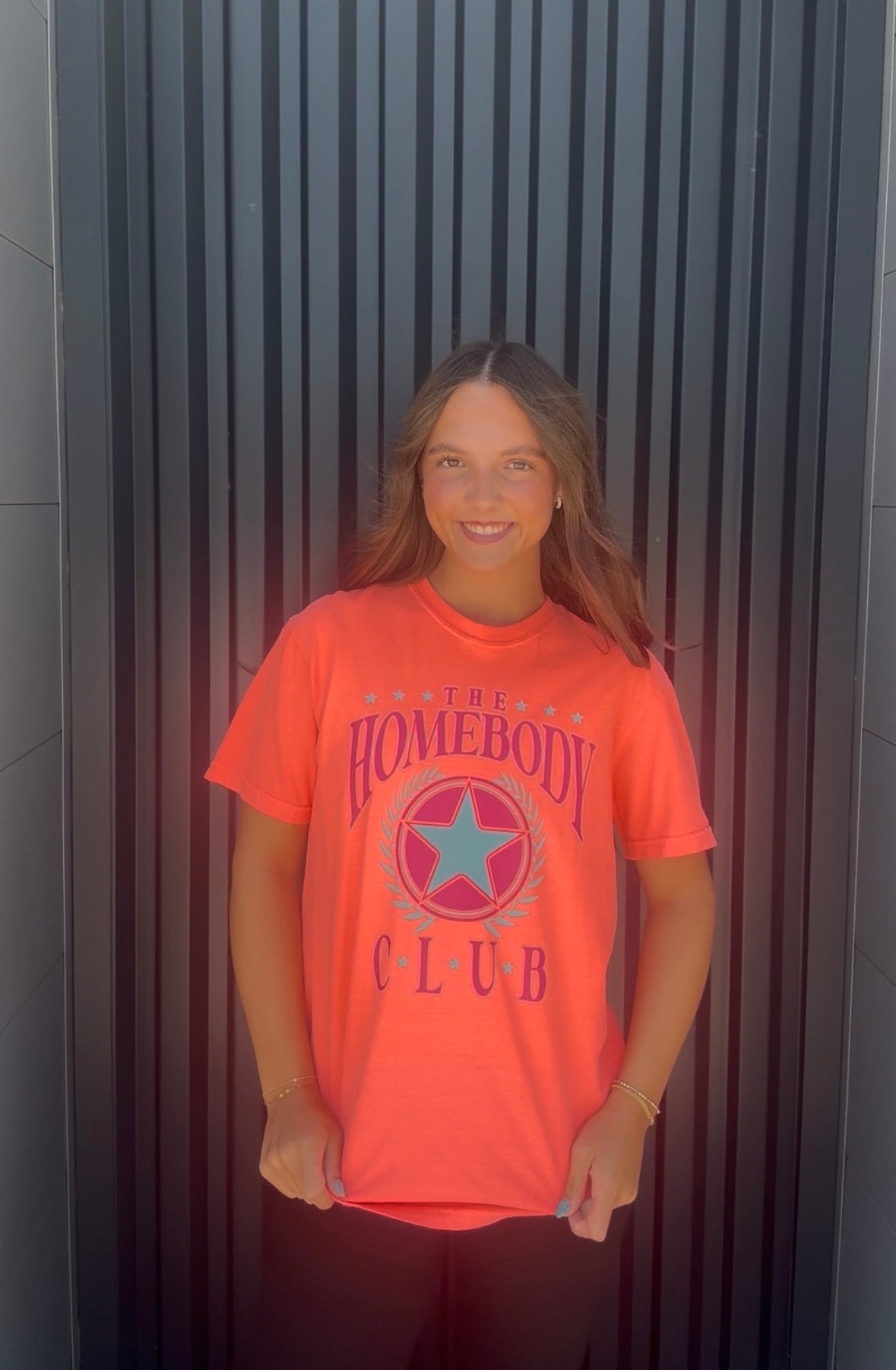 Homebody Club T-Shirt (Neon Coral & Yellow)