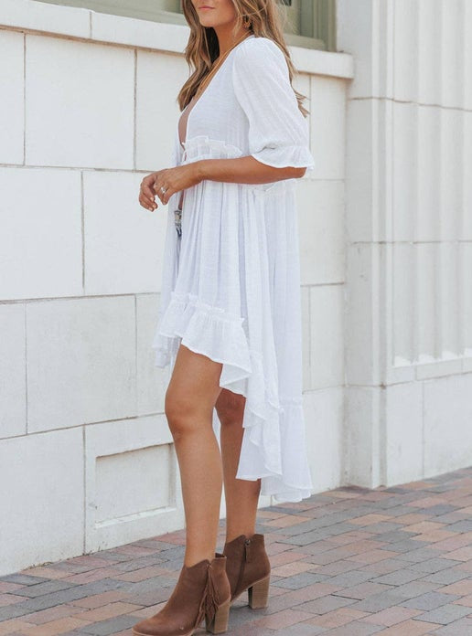 Half sleeve high to low kimono