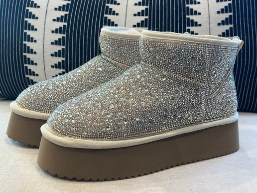 Clear Rhinestone Embellished Platform Boots