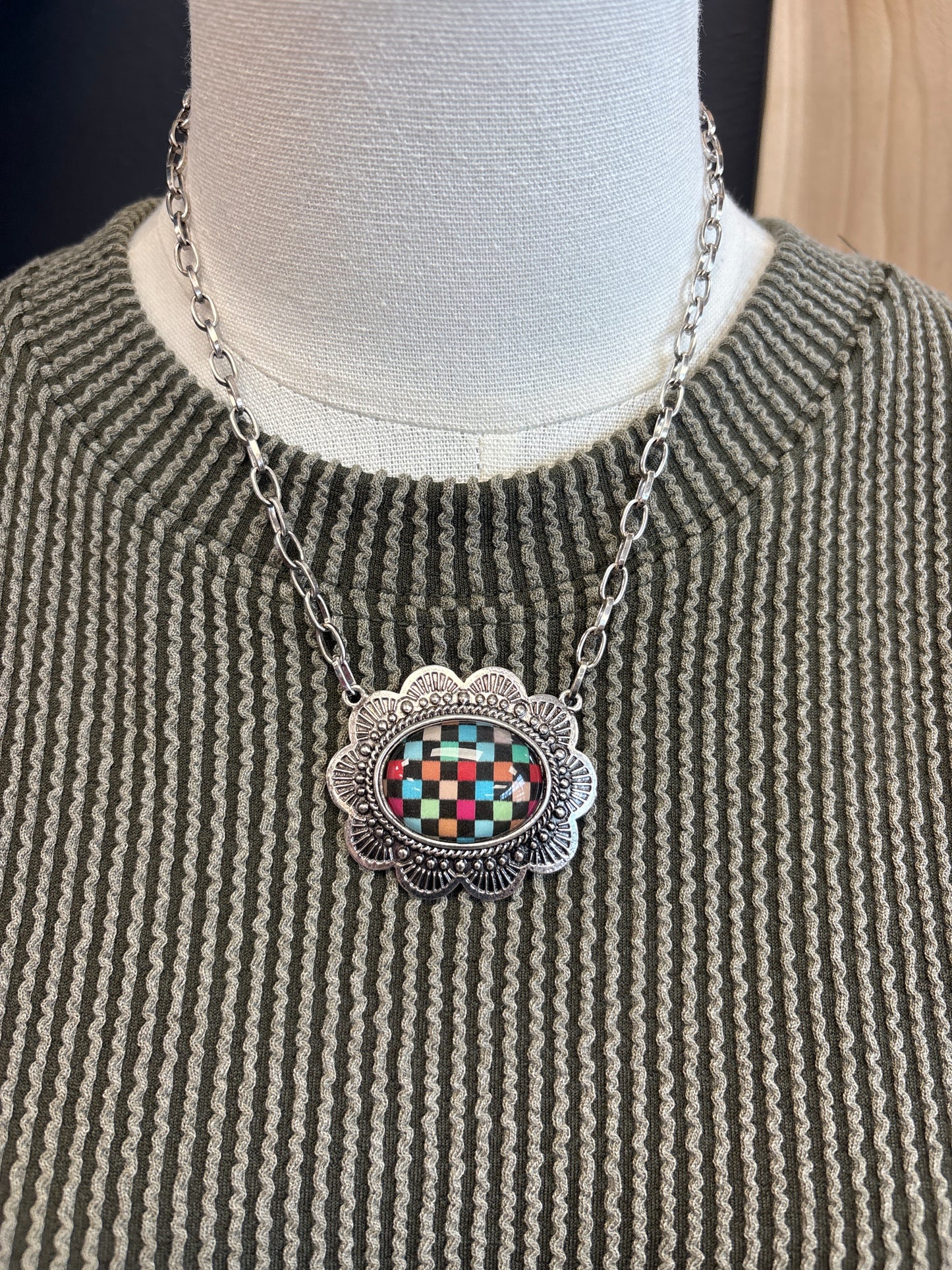 checkered multi color western necklace