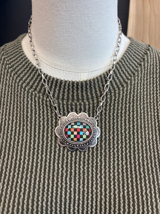 checkered multi color western necklace