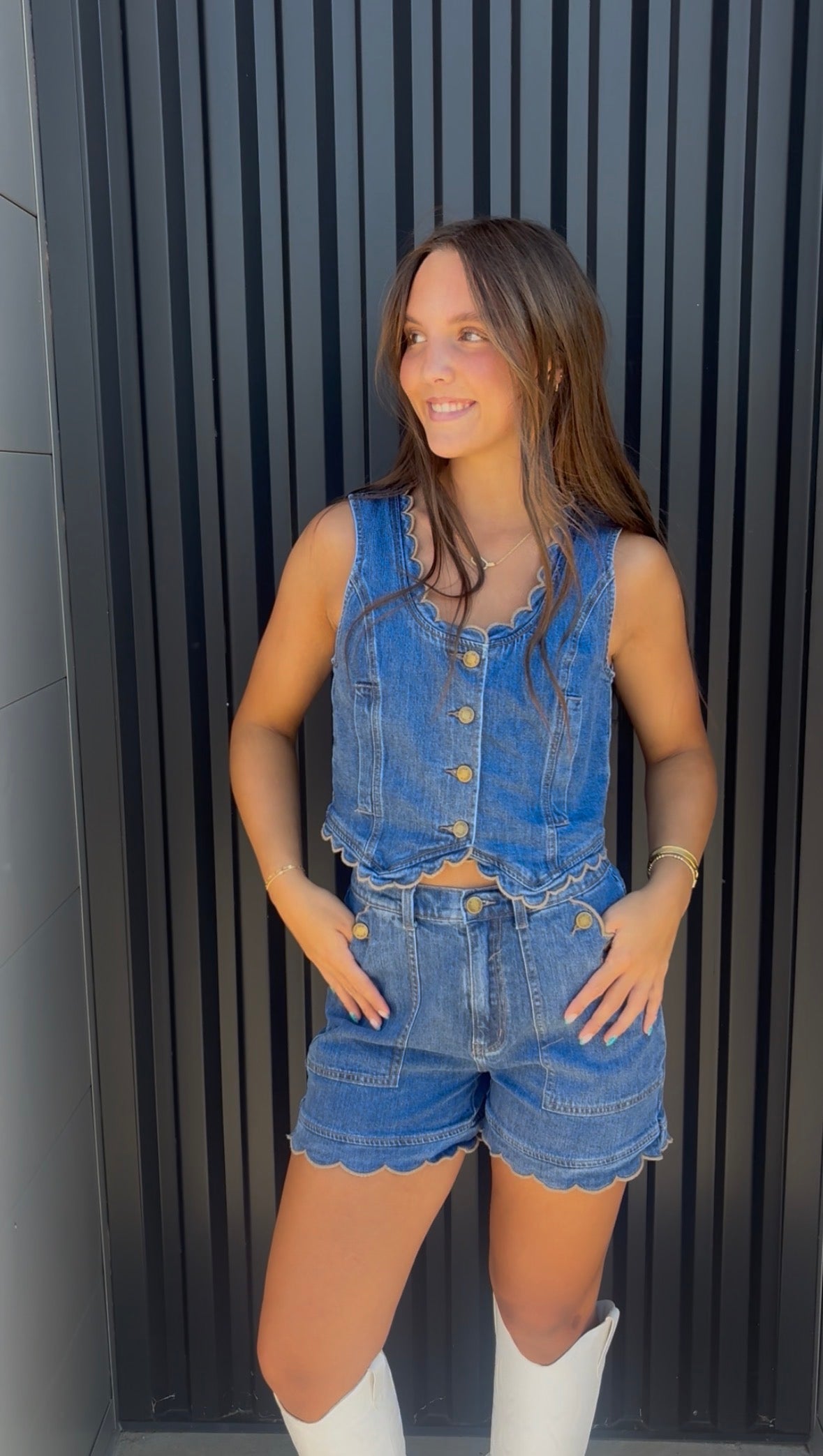 Scalloped Denim Shorts