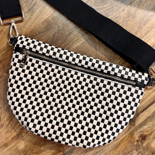 Black Woven Checkered Crossbody