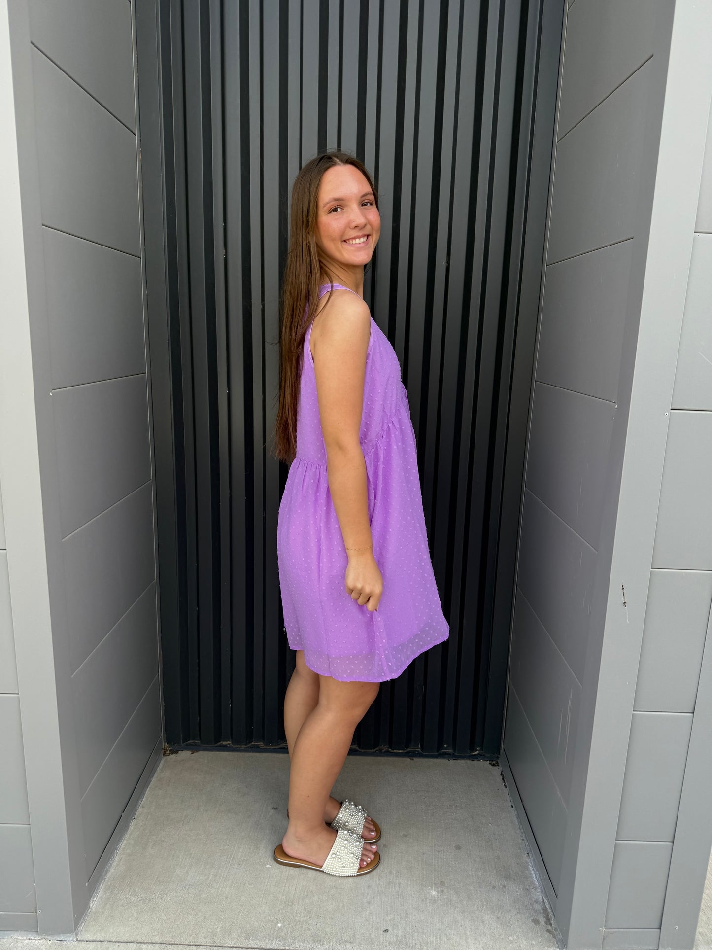 Lavender Swiss dot babydoll dress