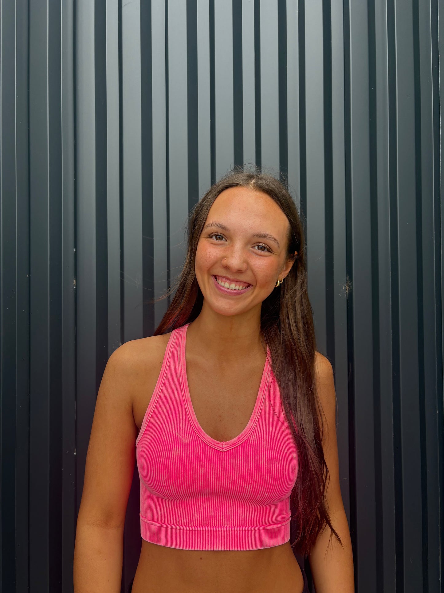 Coral ribbed seamless razorback tank top