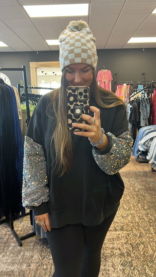 Checkered Pom Beanie Black & White