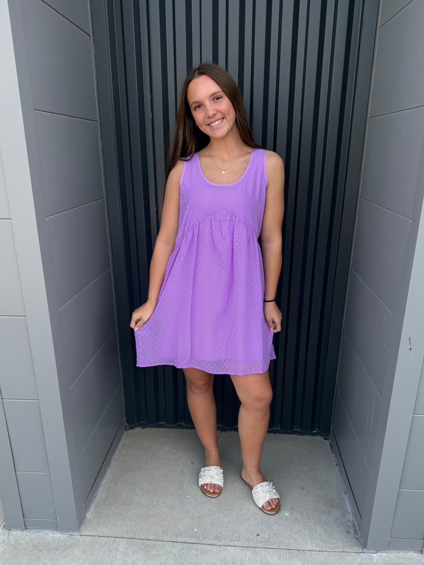 Lavender Swiss dot babydoll dress