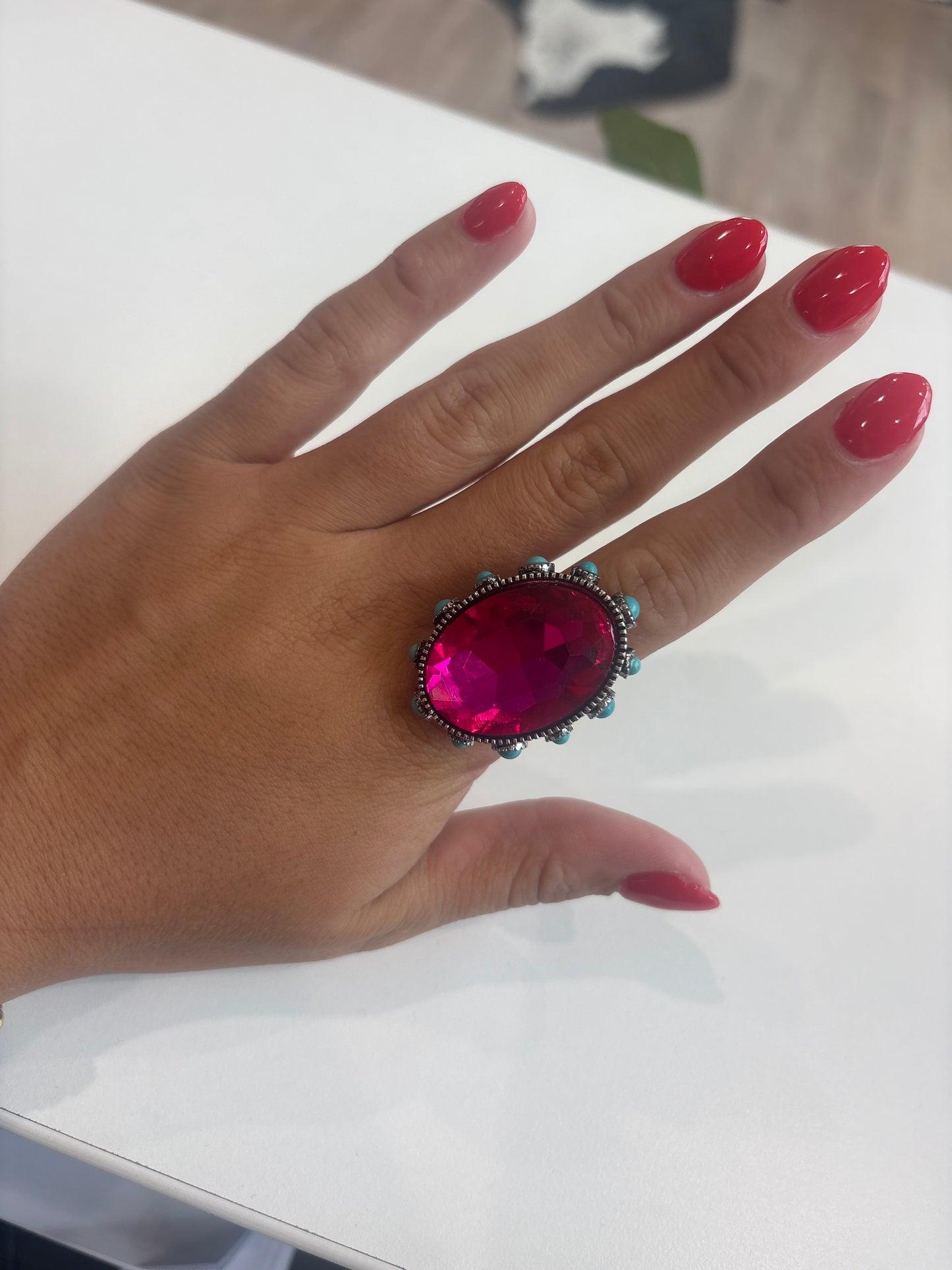 hot pink and turquoise ring