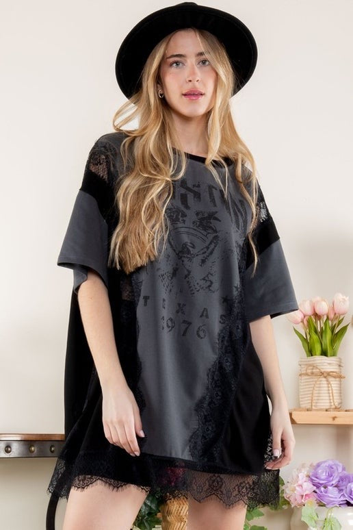 Charcoal & Lace Graphic Tunic