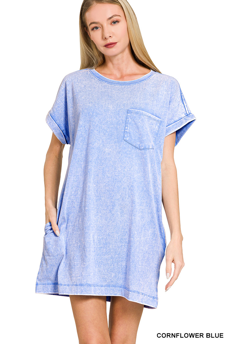 Mineral Washed T-shirt Dress (multiple colors)