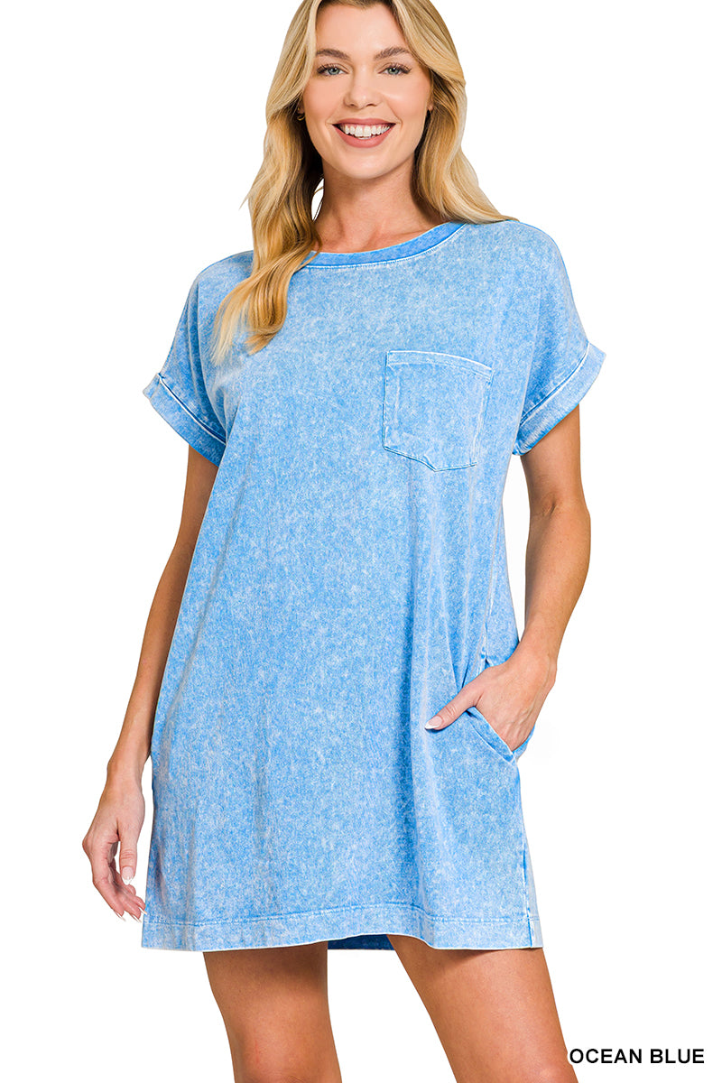 Mineral Washed T-shirt Dress (multiple colors)