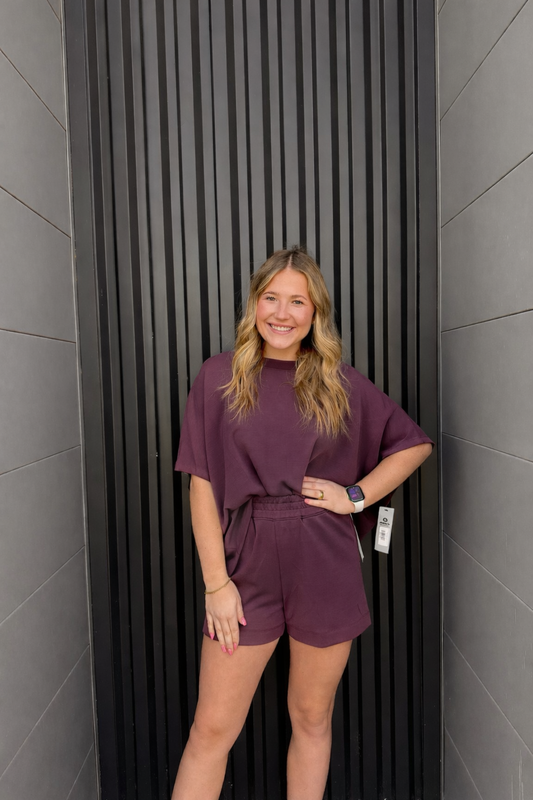 Dark Plum Two Piece Short Set