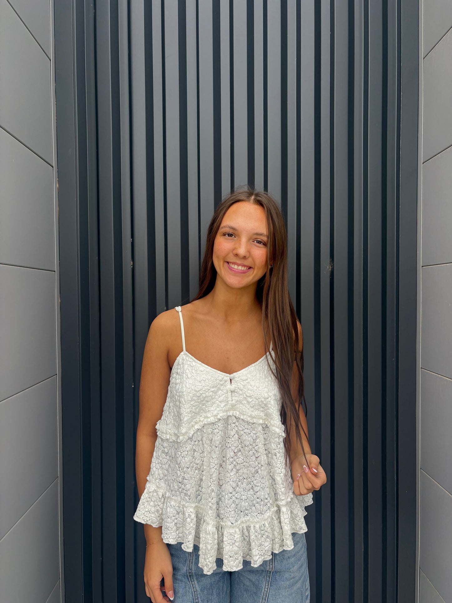 White Floral Texture Handkerchief Tank Top