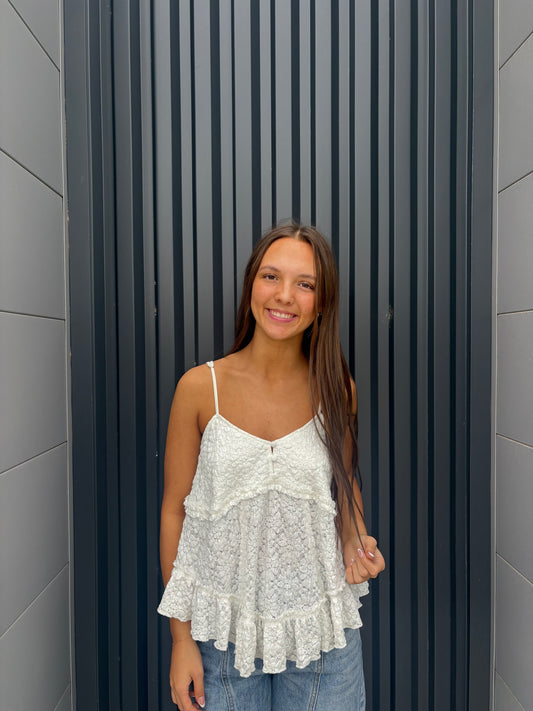 White Floral Texture Handkerchief Tank Top