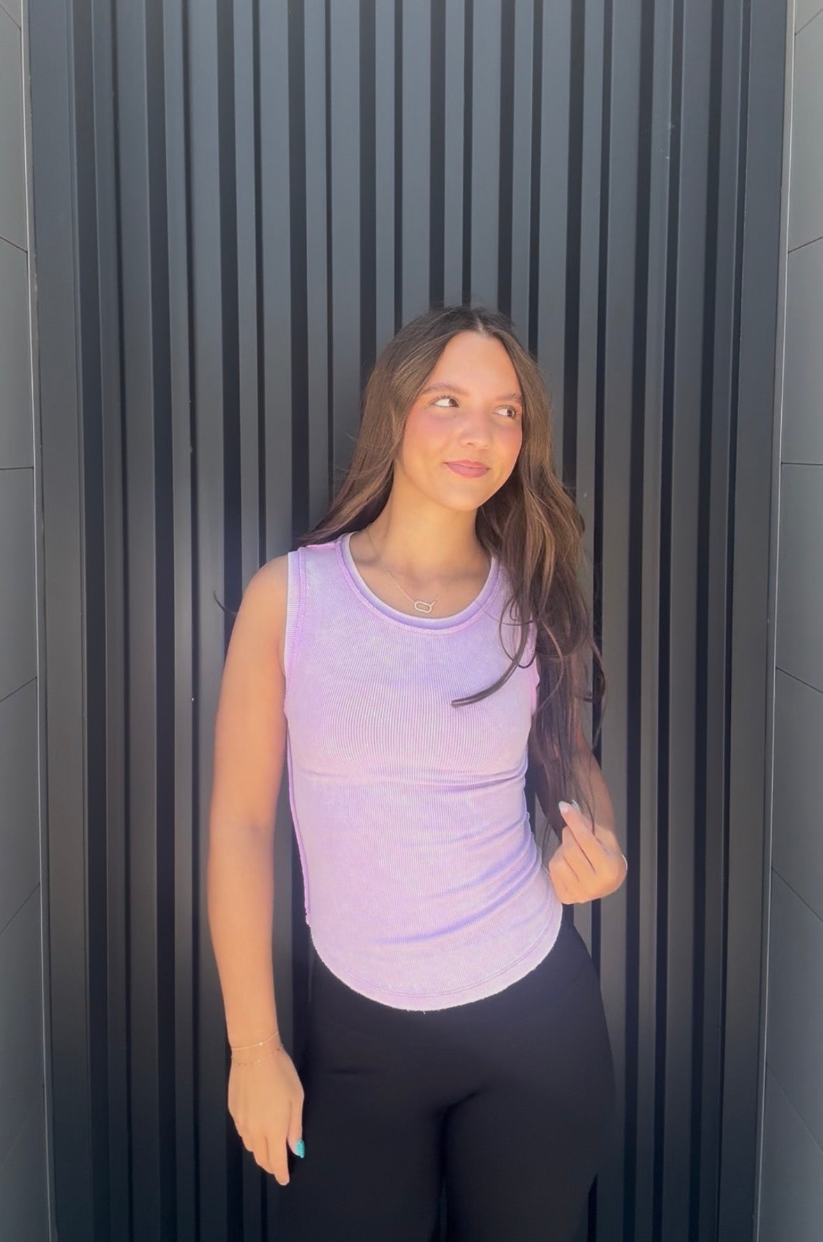 Washed Ribbed Sleeveless Tank Lavender