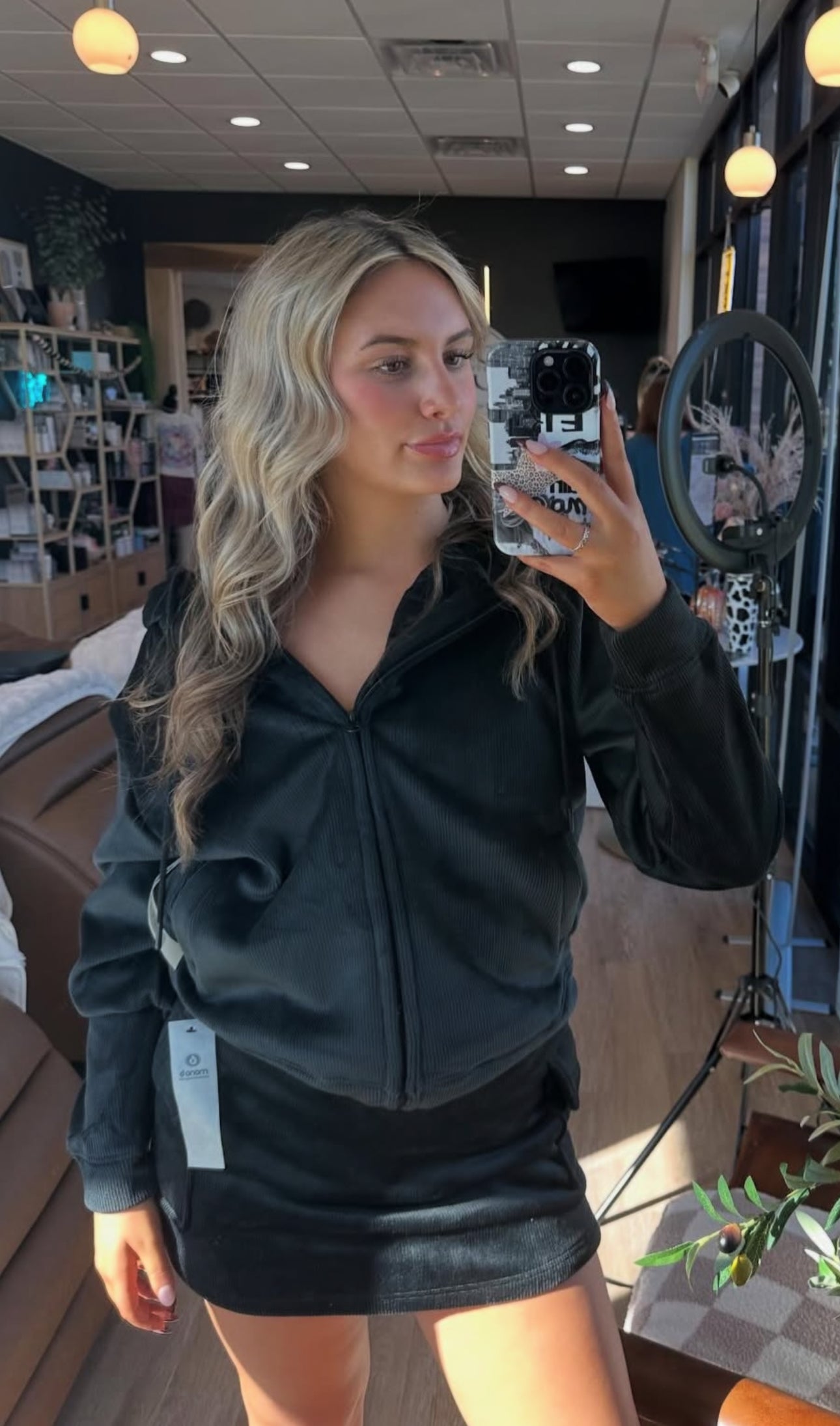 Soft Corduroy Zip Up Skort Set