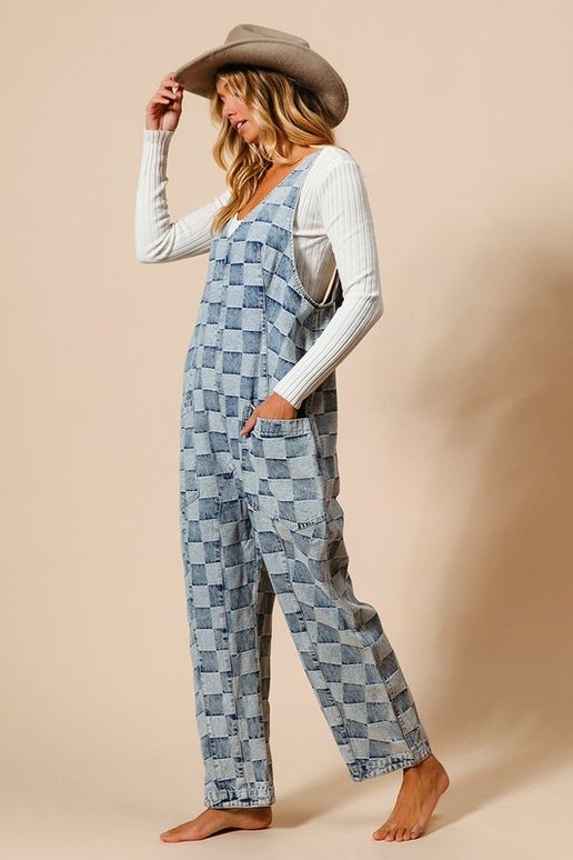 Denim Checkered Overalls