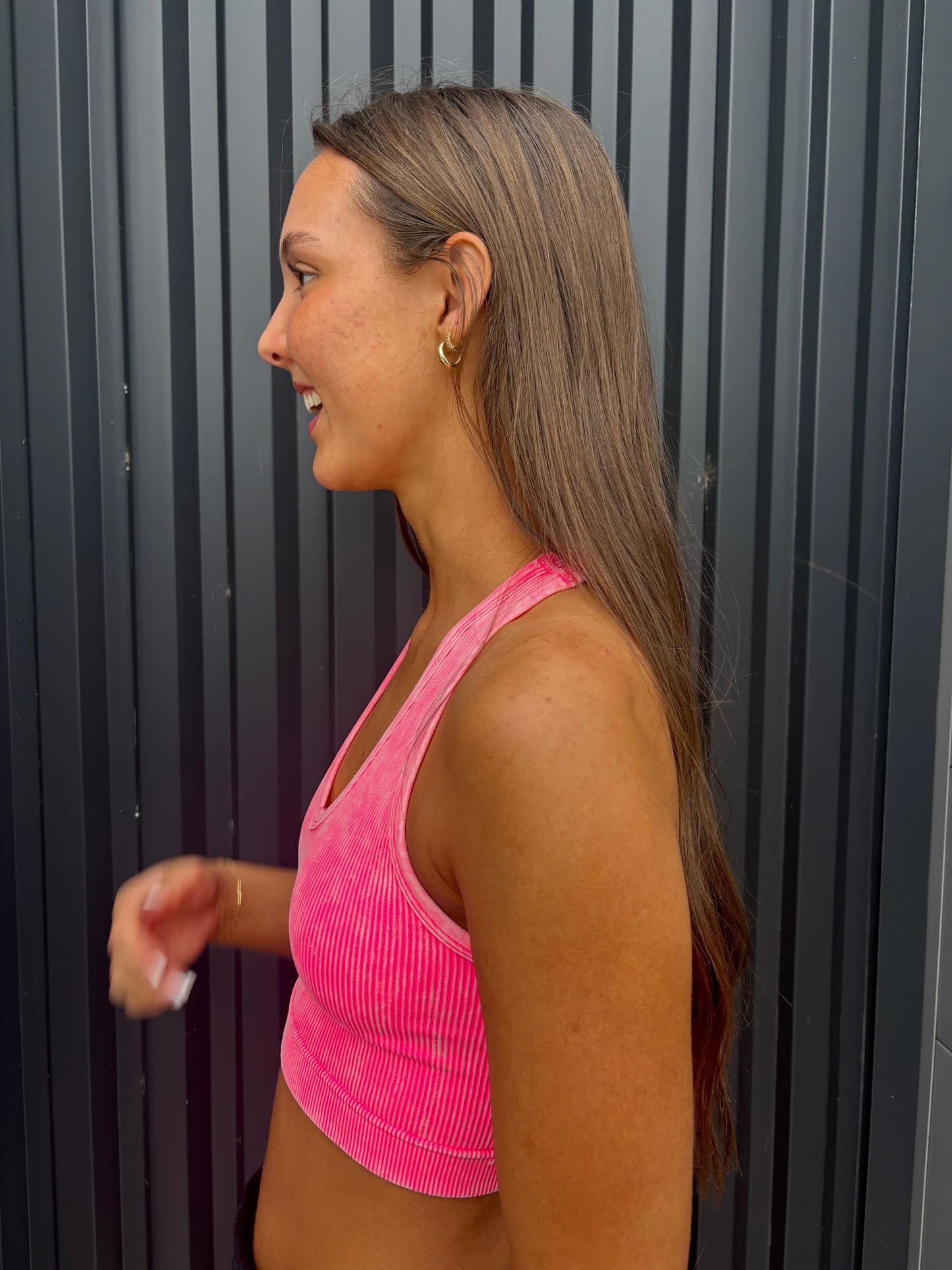Coral ribbed seamless razorback tank top